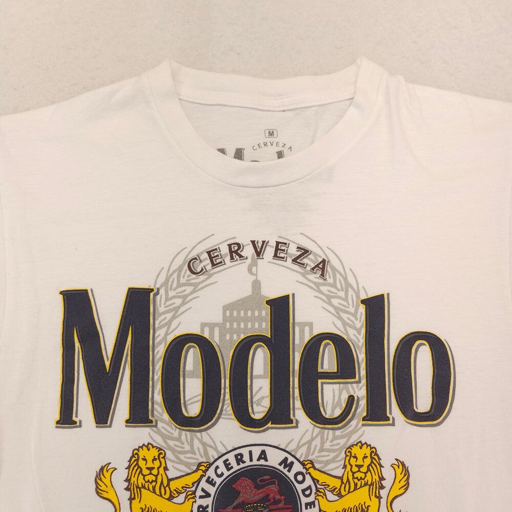 Modelo Short Sleeve Crew Neck Graphic T Shirt Mens Size Medium M White